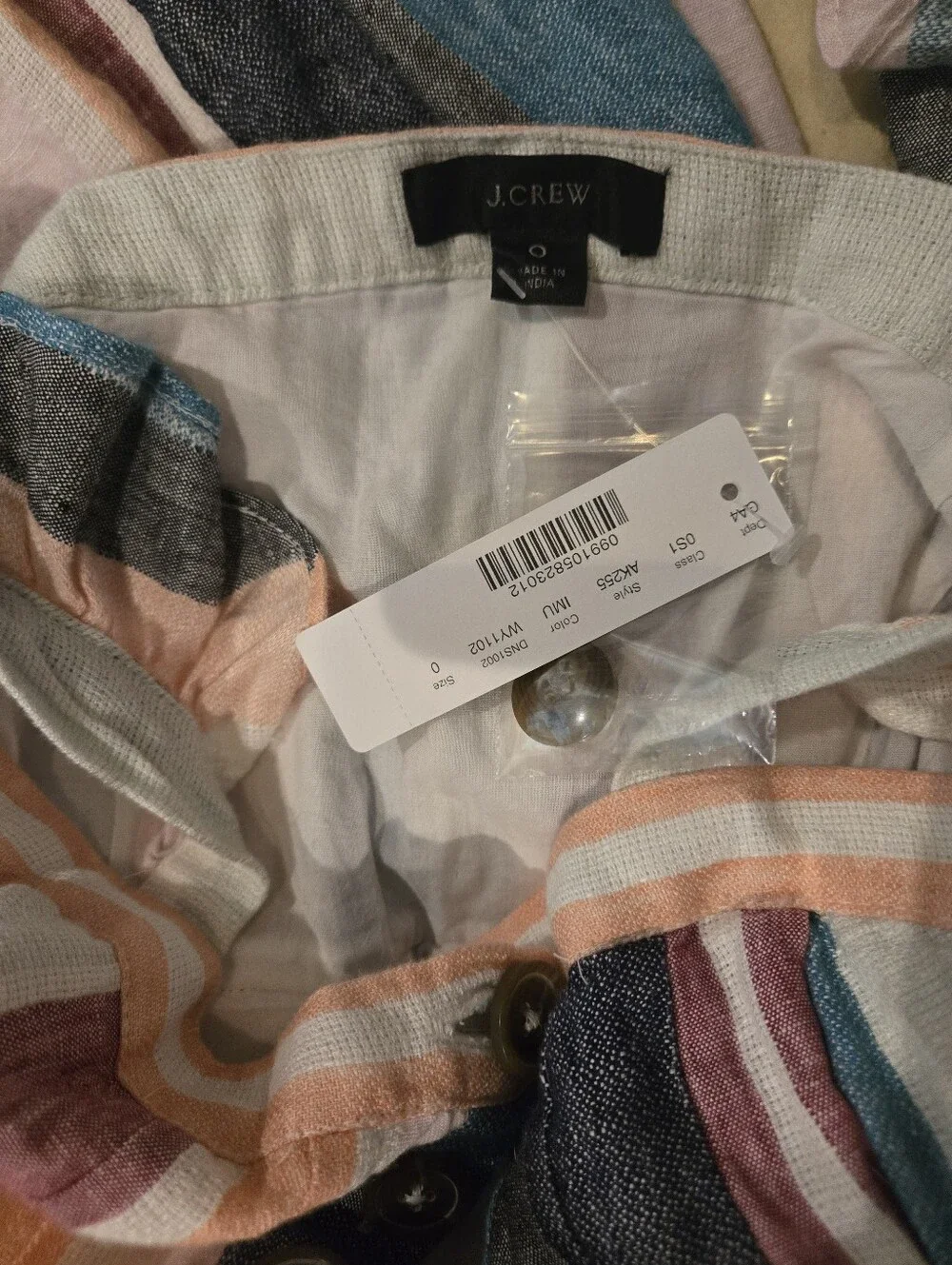 J Crew Striped Button-Front Midi Dress in Pastel Multi 0 NWT